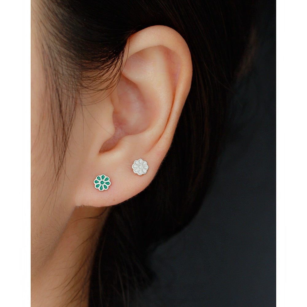 Minimalist Floral Earrings for Women in 925 Sterling Silver with Enamel Flower Design