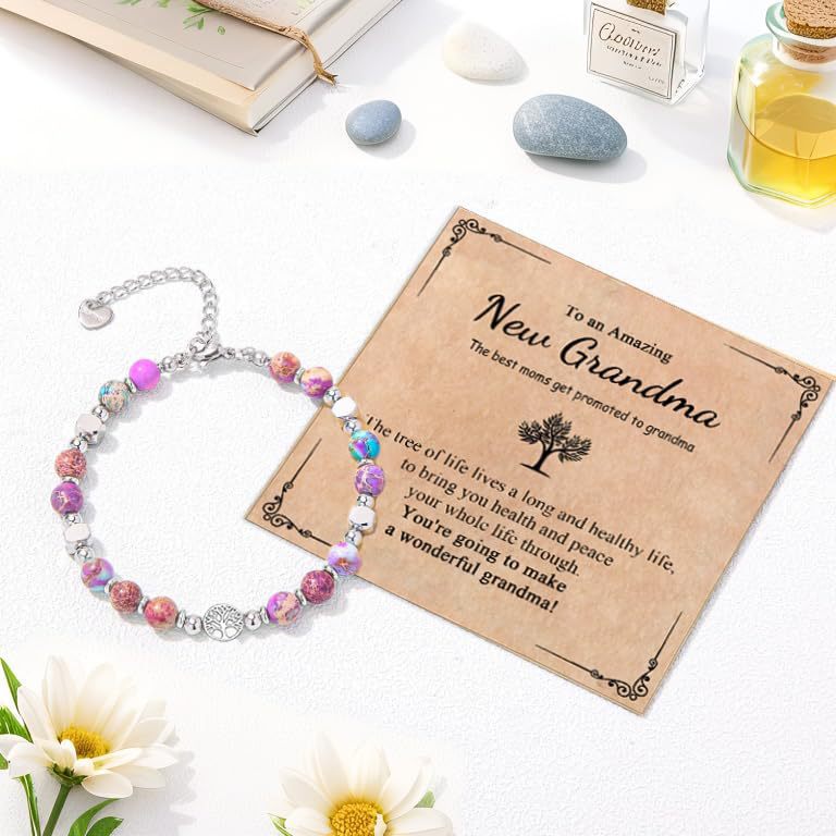 Natural Stone Geometric Round Beaded Charm Bar Unisex Gift