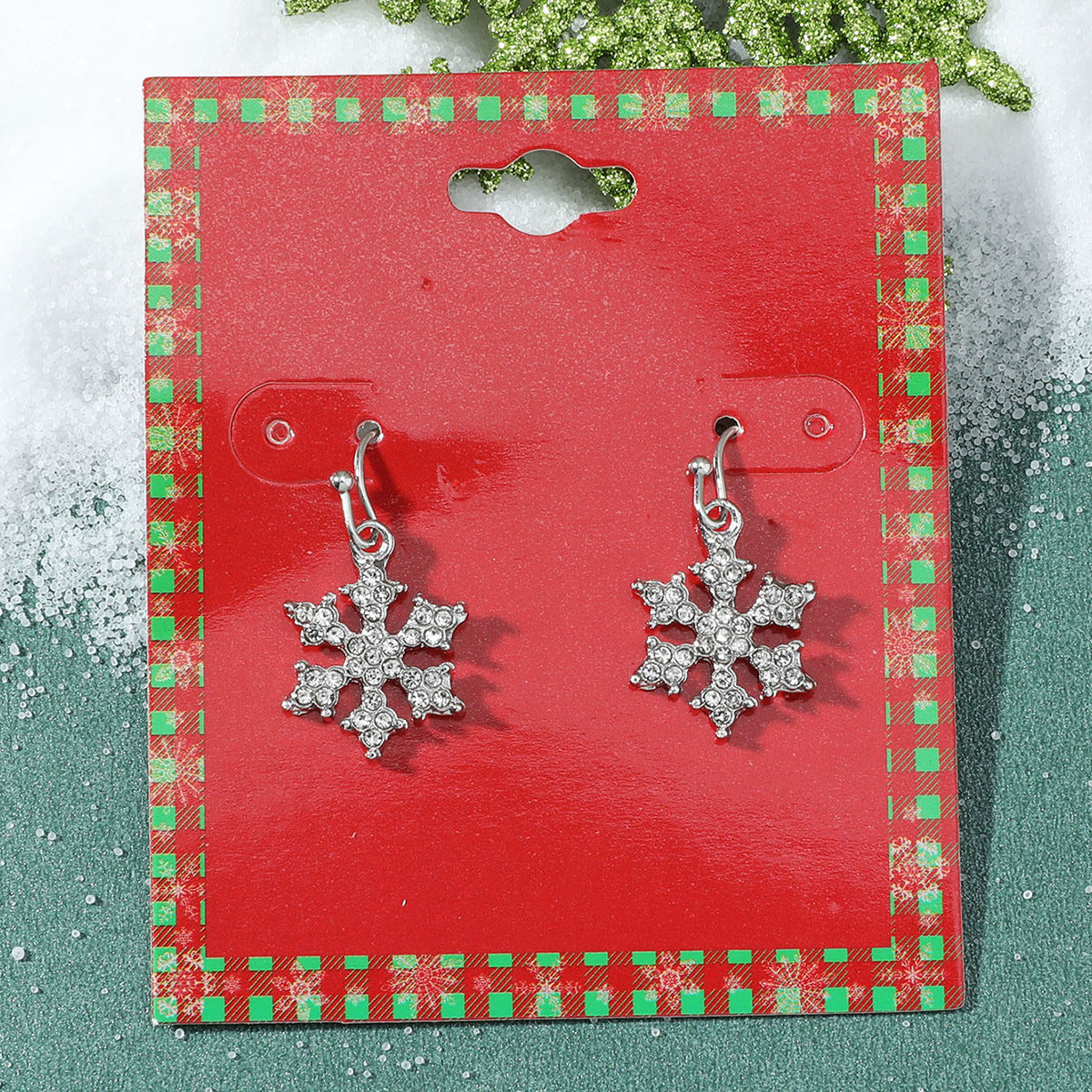 Pendientes de Navidad geométricos estilo Ins para mujer con esmalte de copo de nieve, reno y cascabel.