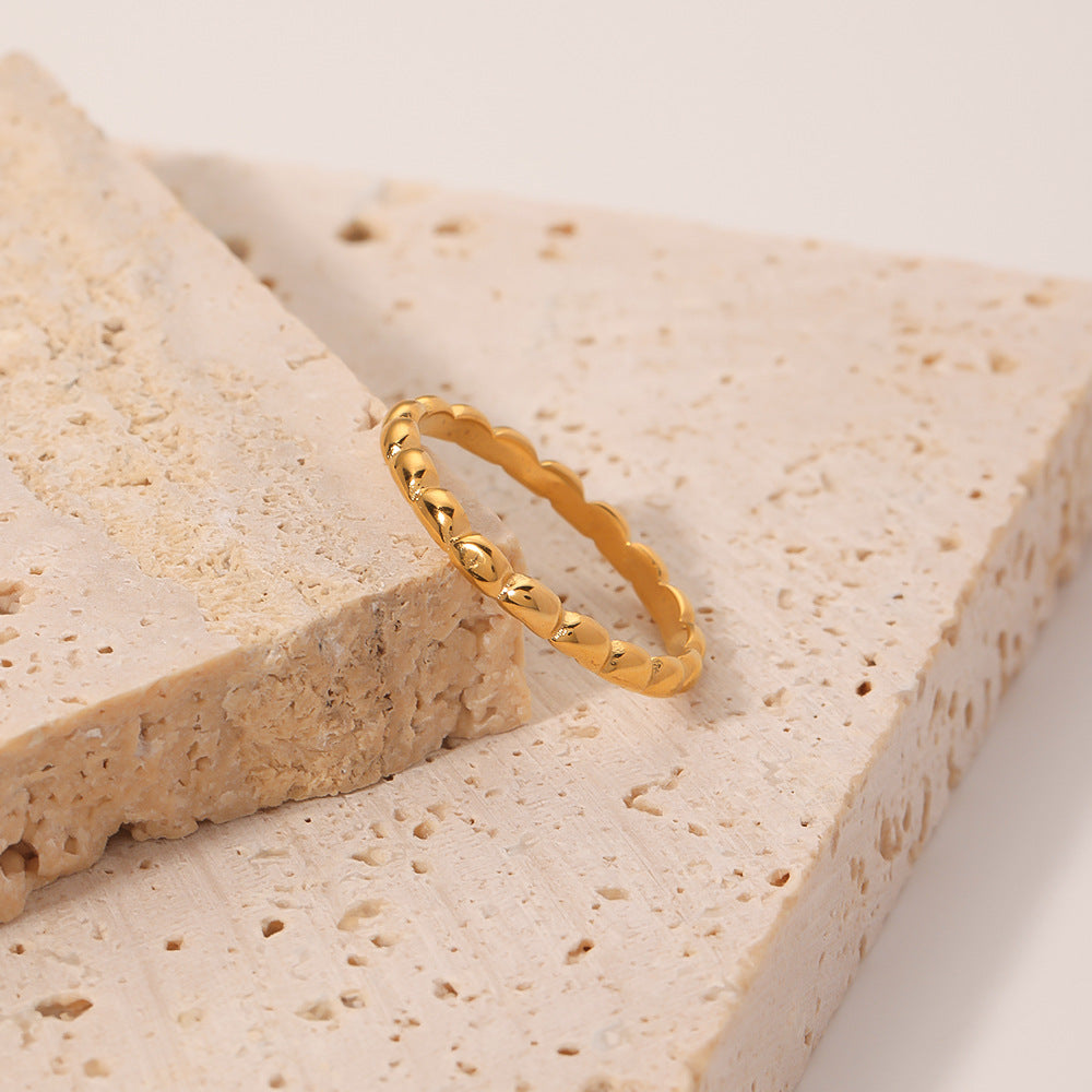Minimalist Geometric Dot Pattern 18K Gold Plated Stainless Steel Ring for Women