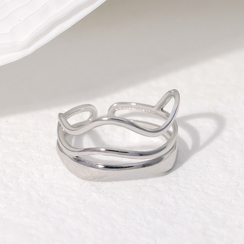 Anello Aperto Minimalista in Acciaio al Titanio Geometrico da Donna con Design a Linee Irregolari
