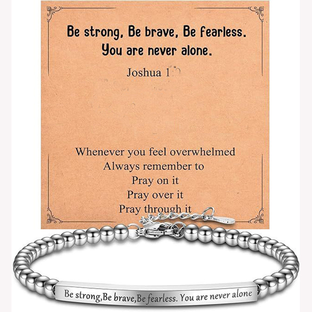 Minimalist Geometric Round Polished Stainless Steel Beaded Bracelet Adjustable Engraved for Unisex