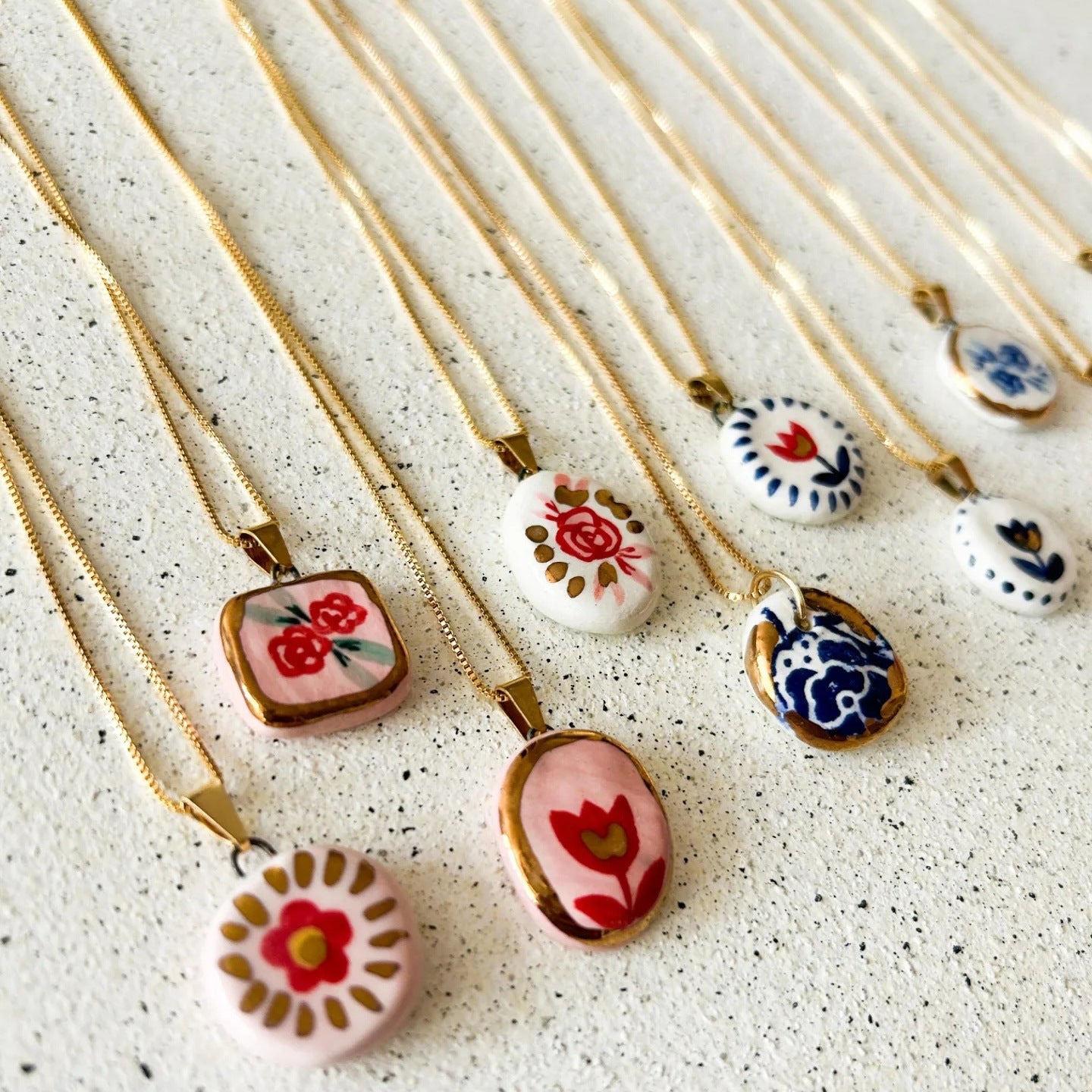 Vintage Round Floral Polka Dot Titanium Steel Pendant with 18K Gold Plating Charm Bar