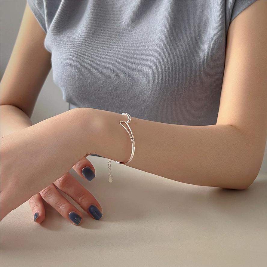 Bracciale minimalista con perline rotonde geometriche in argento sterling 925