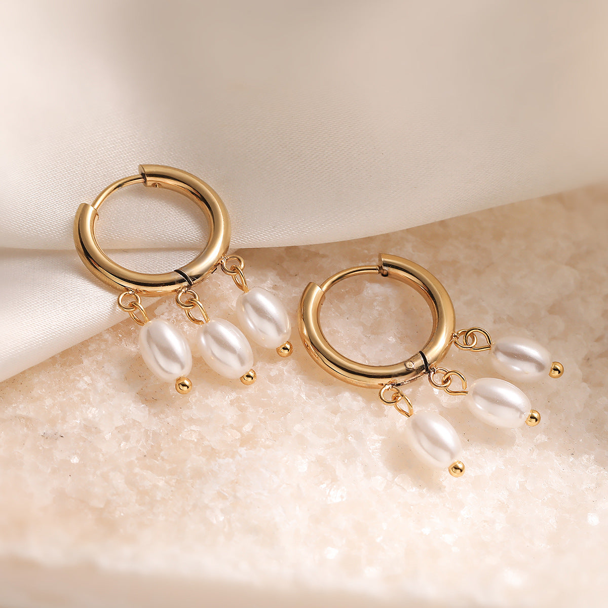 Minimalist Elegant Geometric Pearl Inlay Stainless Steel Earrings