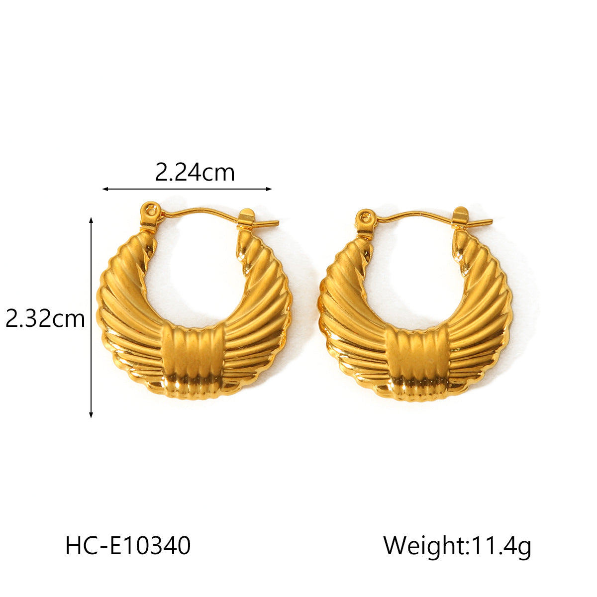Fashion Geometric Textured U-Shaped 18K Gold Plated Stainless Steel Earrings for Women