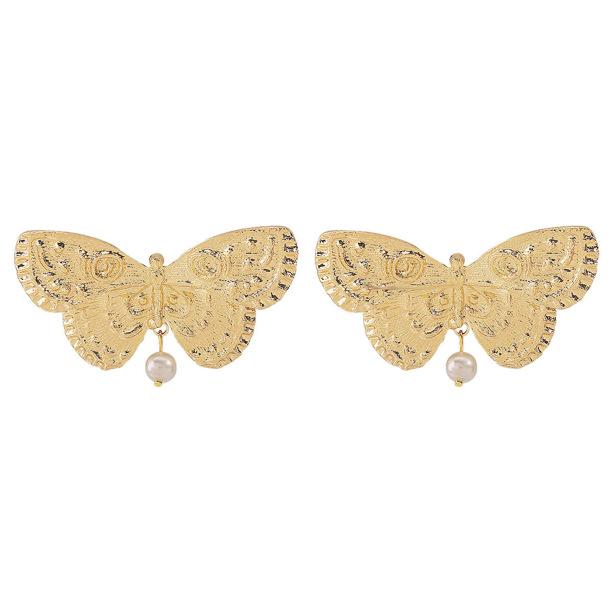 Pendientes de aleación con forma de mariposa estilo palaciego vintage con perlas simuladas y acabado chapado
