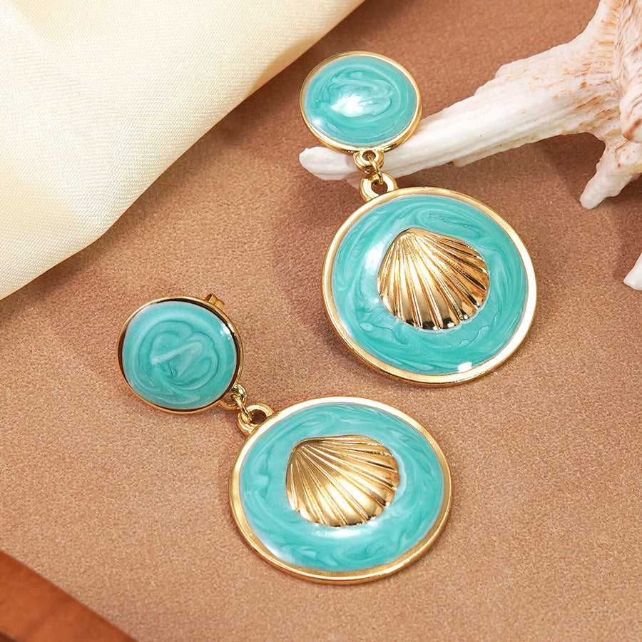 Luxury Casual Geometric Round Drip Oil Stainless Steel Earrings
