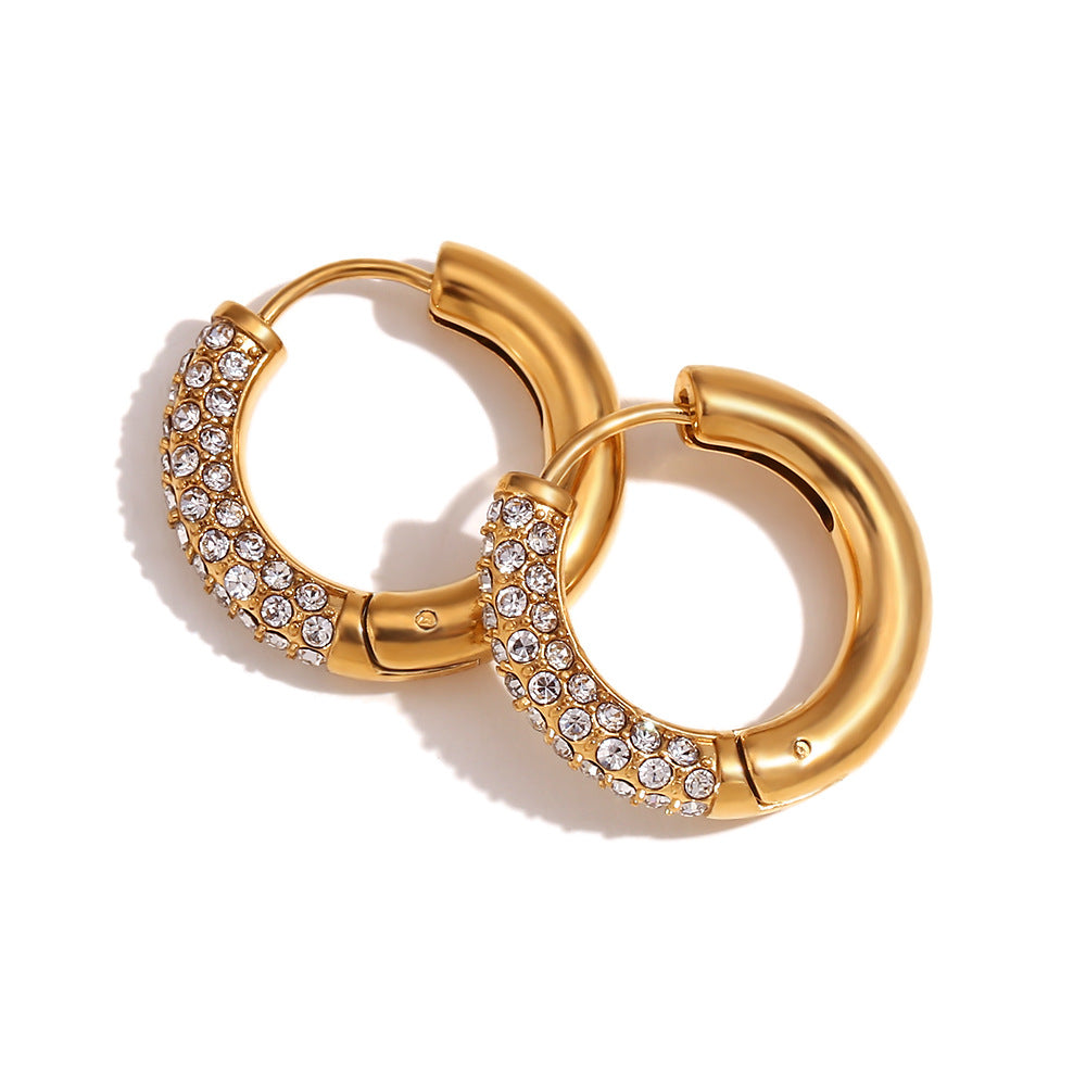 Minimalist Fashion Stainless Steel 18K Gold Plated Round Geometric Zirconia Hoop Earrings for Women