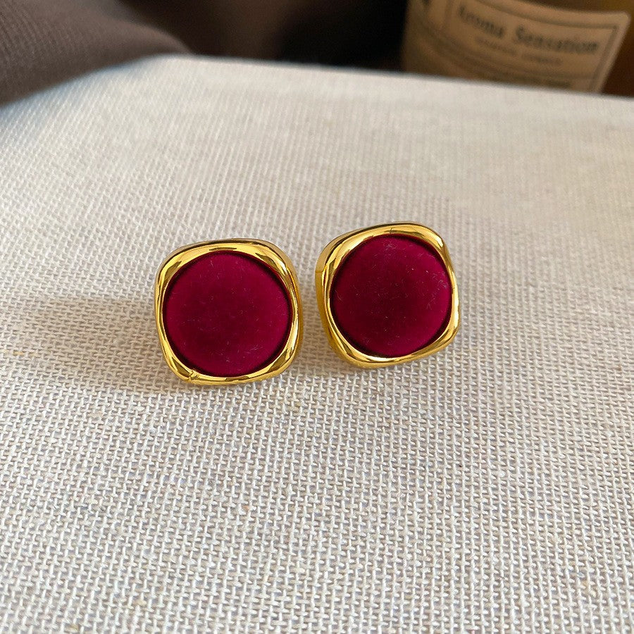 Retro Minimalist Geometric Resin Earrings with Zirconia Accents and 925 Silver Posts for Women