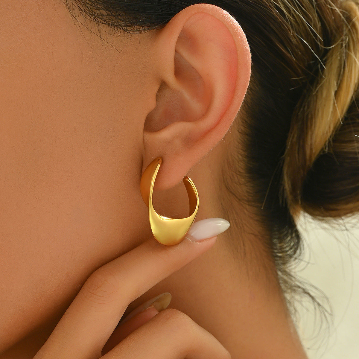 Elegant Irregular Geometric Gold Plated Stainless Steel Earrings for Women