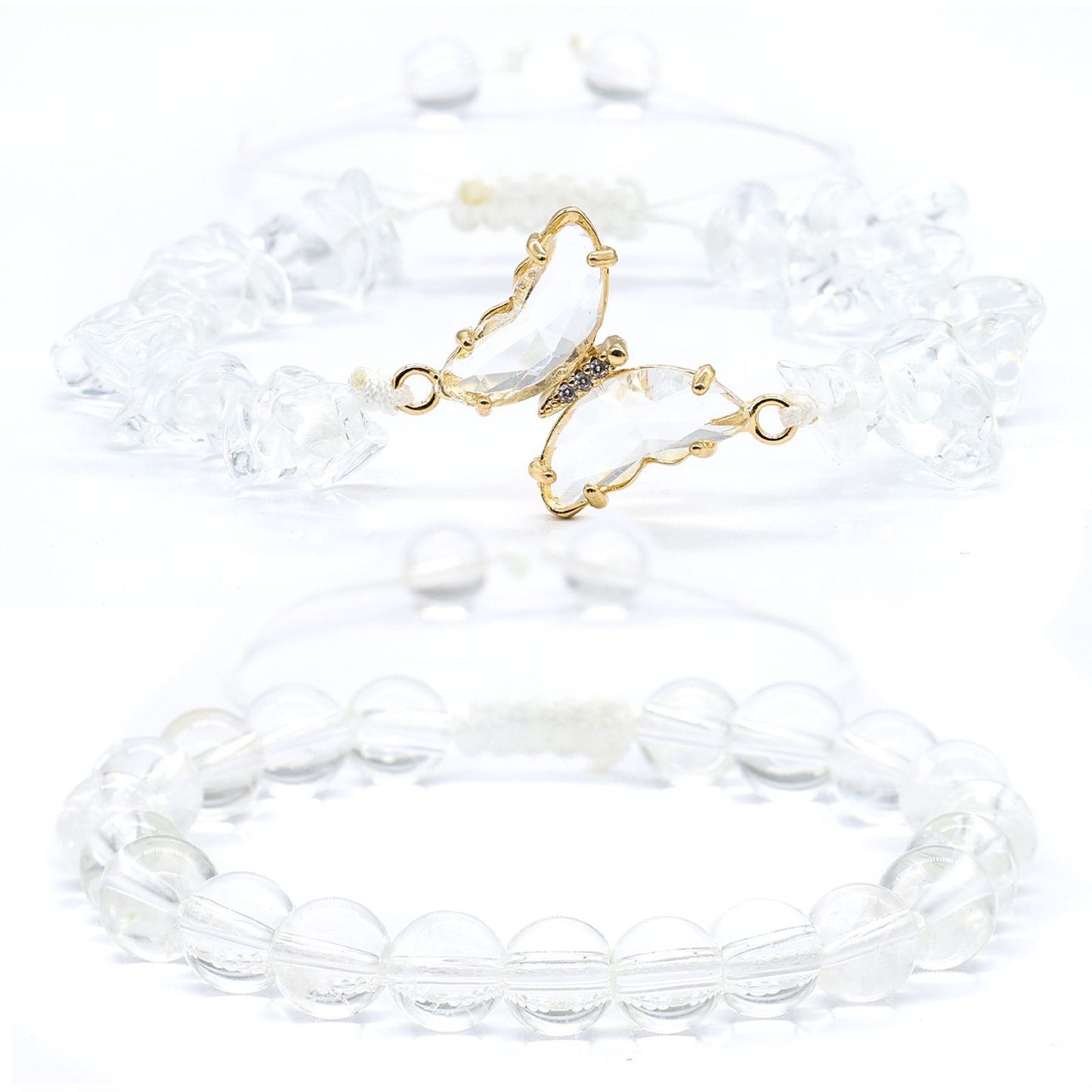 Minimalist Gradient Butterfly Crystal Bracelet with Amethyst and Citrine Chips for Women