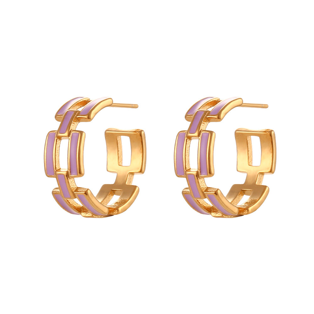 Orecchini da donna smaltati geometrici vintage minimalisti con traforo in acciaio inossidabile placcato oro 18K