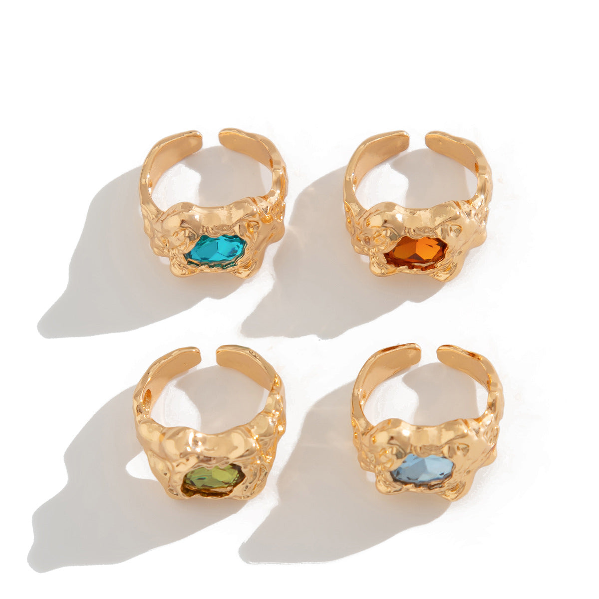 Sweet Vintage Geometric Alloy Plated Gemstone Inlay Ring Set for Women