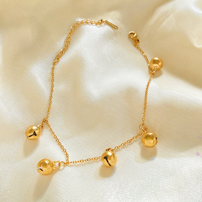 Geometric Titanium Steel Anklet with Small Bell Design for Unisex