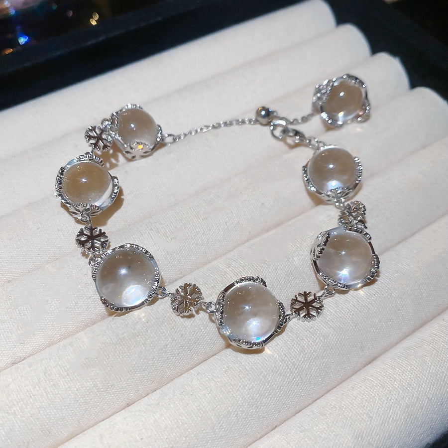Pulsera Minimalista de Copo de Nieve de Cristal con Cuentas para Mujer con Diseño Geométrico y Floral, Pulsera de Lujo Hecha a Mano