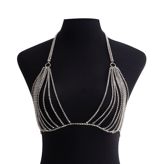 Catena per il corpo da donna sexy in stile bohémien con strass e lega placcata