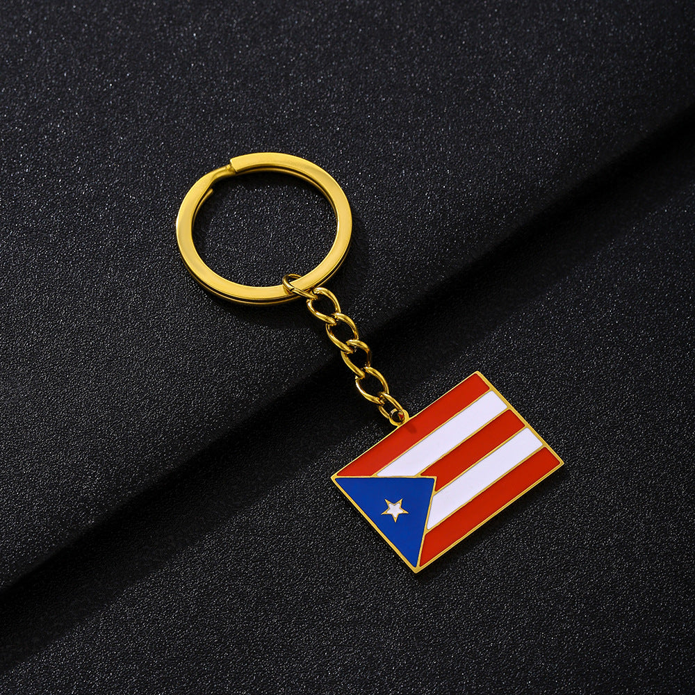 Vintage Ethnic Puerto Rican Pendant Keychain for Men and Women Stainless Steel Unisex Accessory