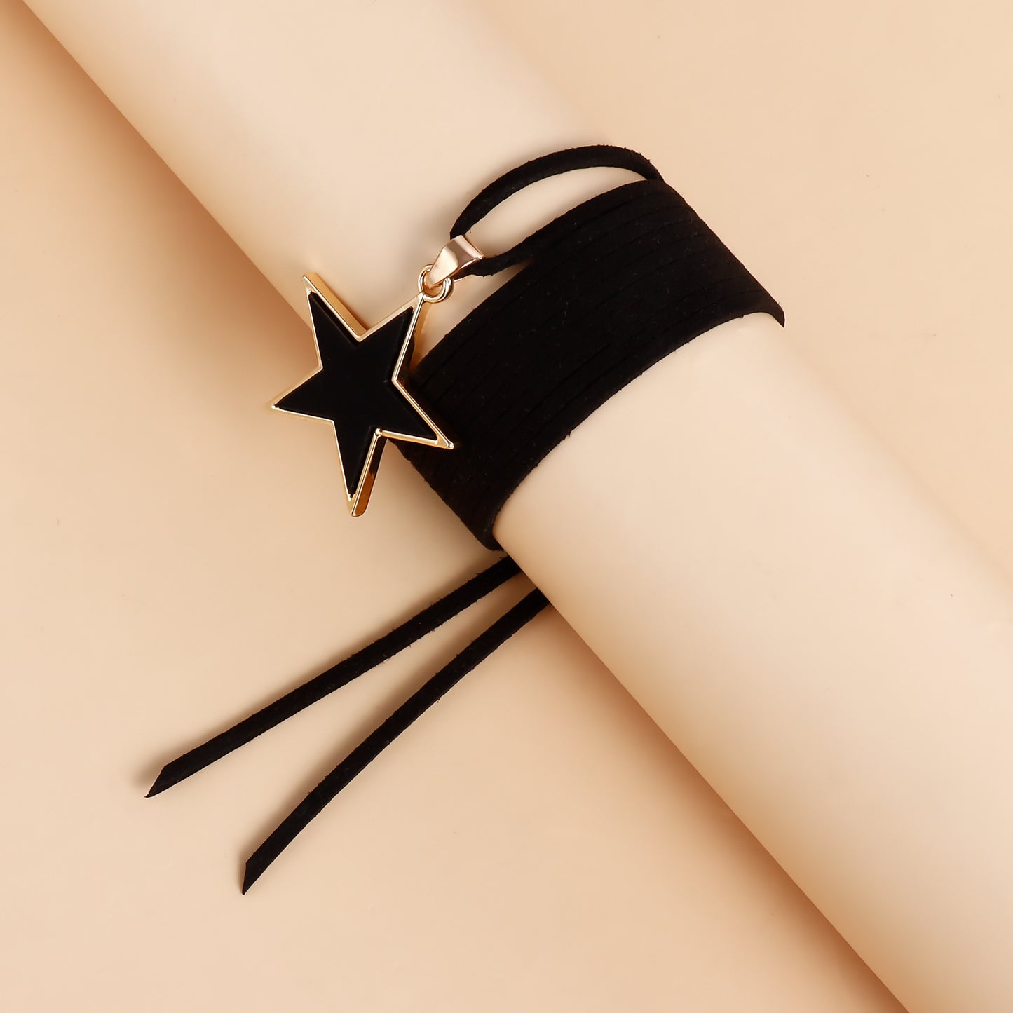 Minimalist Geometric Star Pendant Necklace for Women Adjustable Black Velvet Rope Chain with Alloy Plated Finish