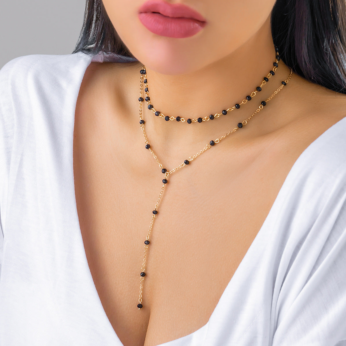 Vintage Geometric Round Crystal Plated Brass Ball Chain Necklace for Women