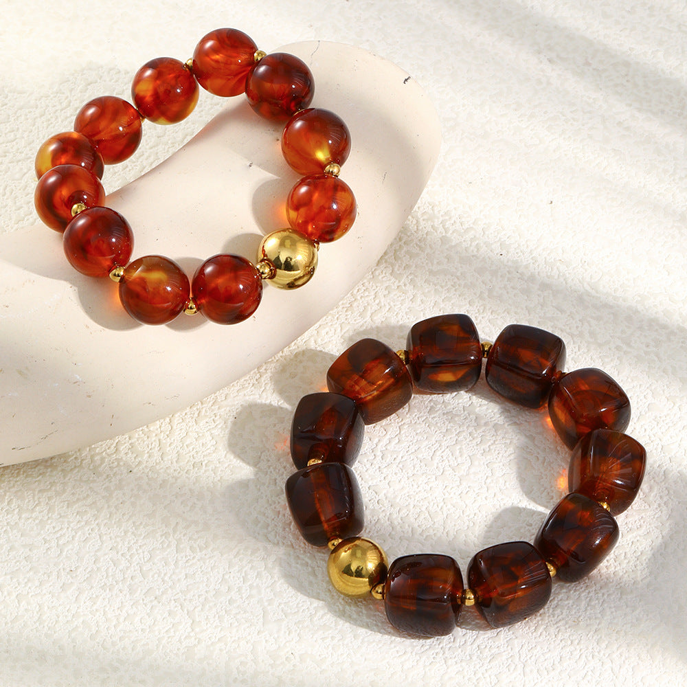 Bracciale vintage da donna con perline acriliche geometriche quadrate e placcato oro