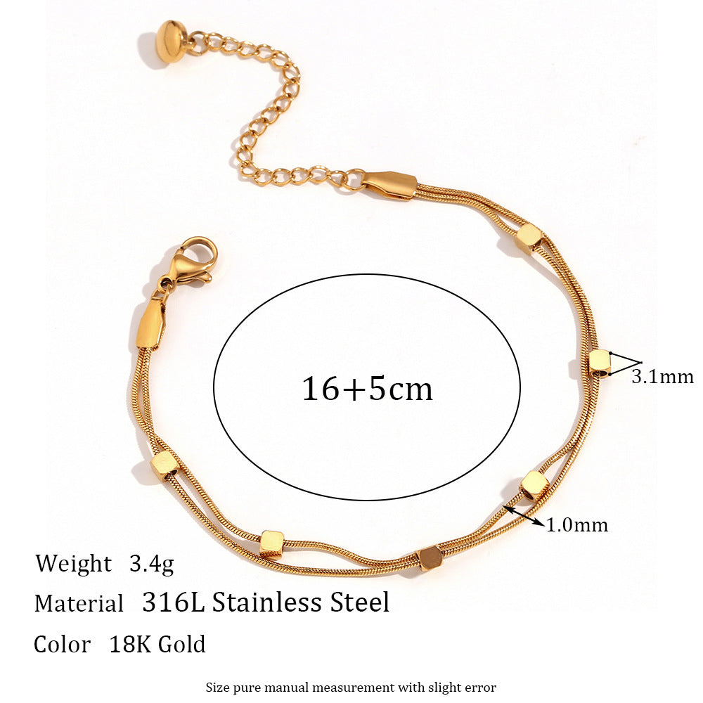 Bracciale da donna a doppia catena a serpente in acciaio inossidabile placcato oro 18 carati, geometrico minimalista