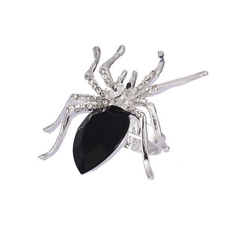 Sweet-Edgy Spider-Shaped Alloy Ring with Rhinestone Inlay Adjustable Fashion Jewelry for Women