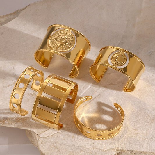 Braccialetto a polsino in acciaio inossidabile placcato Open Moon Hollow