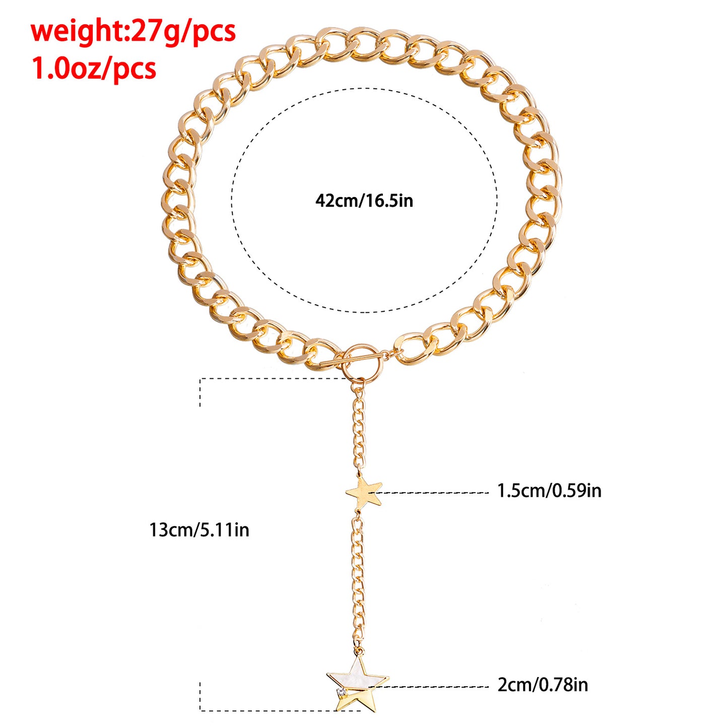 Punk Geometric Star Pendant Necklace for Women with Alloy Chain and Electroplated Finish