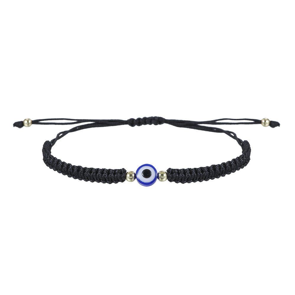 Geometric Round Evil Eye Plated Bracelet Adjustable Woven Cord