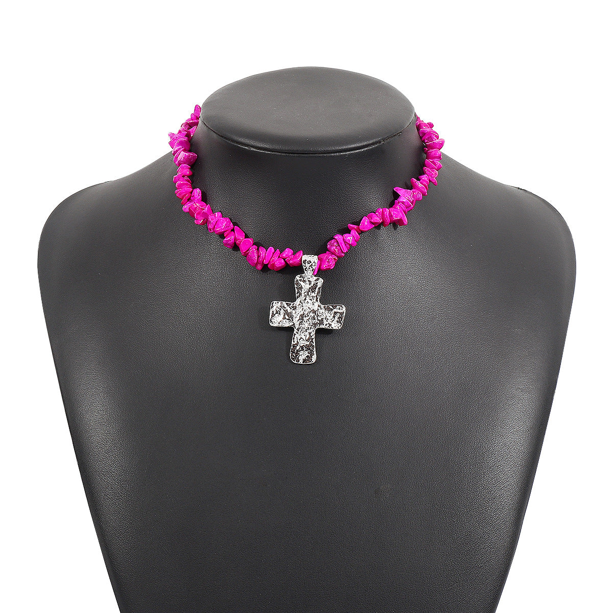 Collar con colgante de piedra irregular geométrica vintage con diseño de cruz en acabado chapado en aleación para mujer
