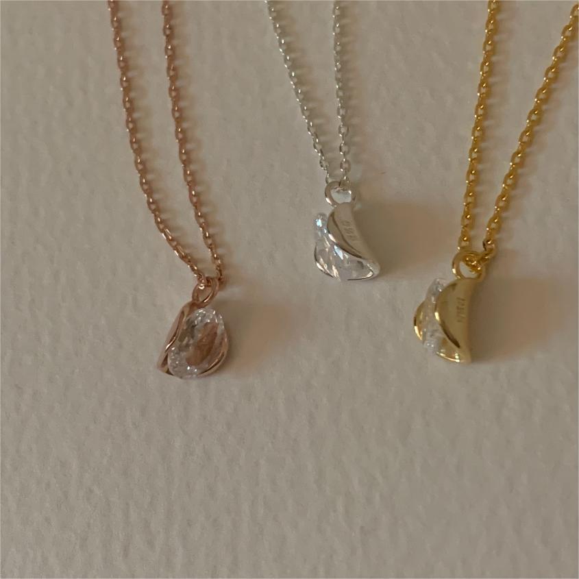 Minimalist Geometric Tulip Pendant Necklace in 925 Sterling Silver with Rhinestone Inlay on Snake Chain