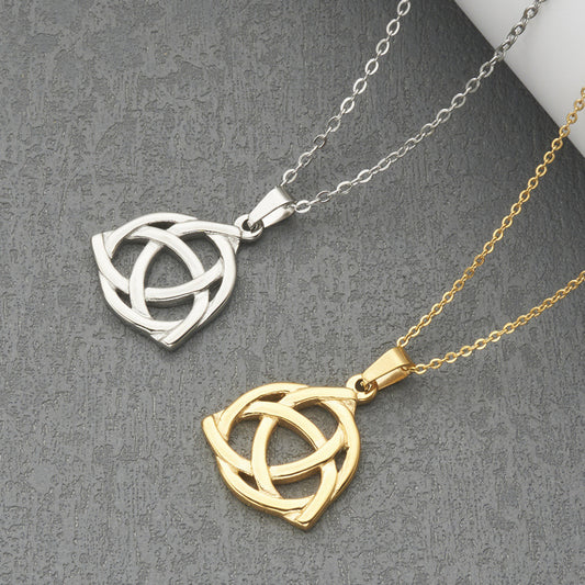 Minimalist Celtic Knot Pendant Necklace in Stainless Steel with Titanium Steel Charm and Electroplated Finish