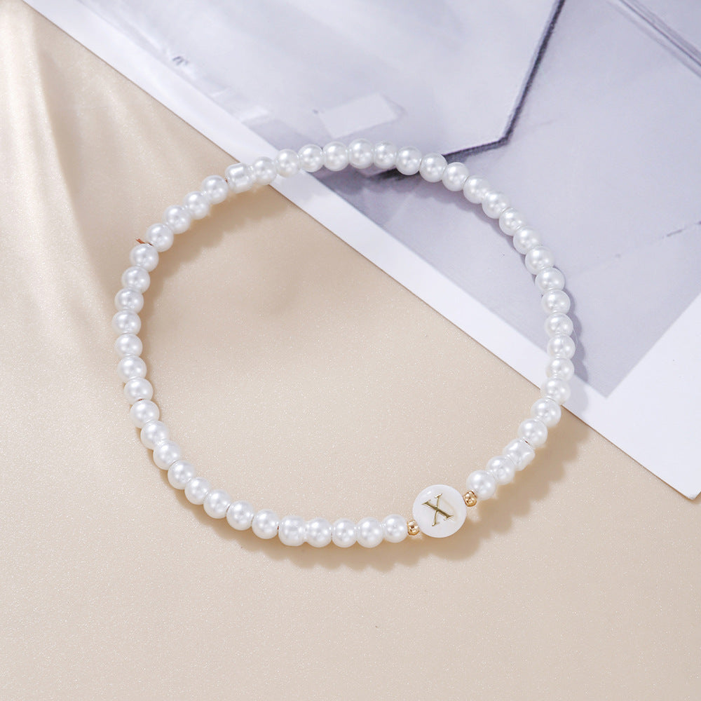 Minimalist Sweet Letter Imitation Pearl Handmade Bracelet for Women