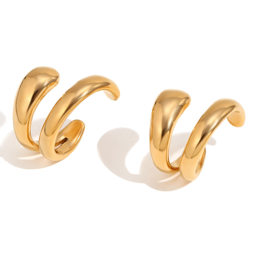 Orecchini a clip a U geometrici minimalisti a doppio strato in acciaio inossidabile placcato oro 18K per donna