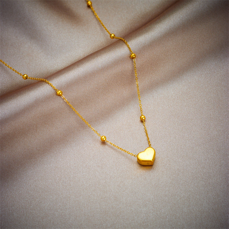 Minimalist Heart-Shaped Titanium Steel Pendant Necklace and Bracelet Set for Women with Plated Finish