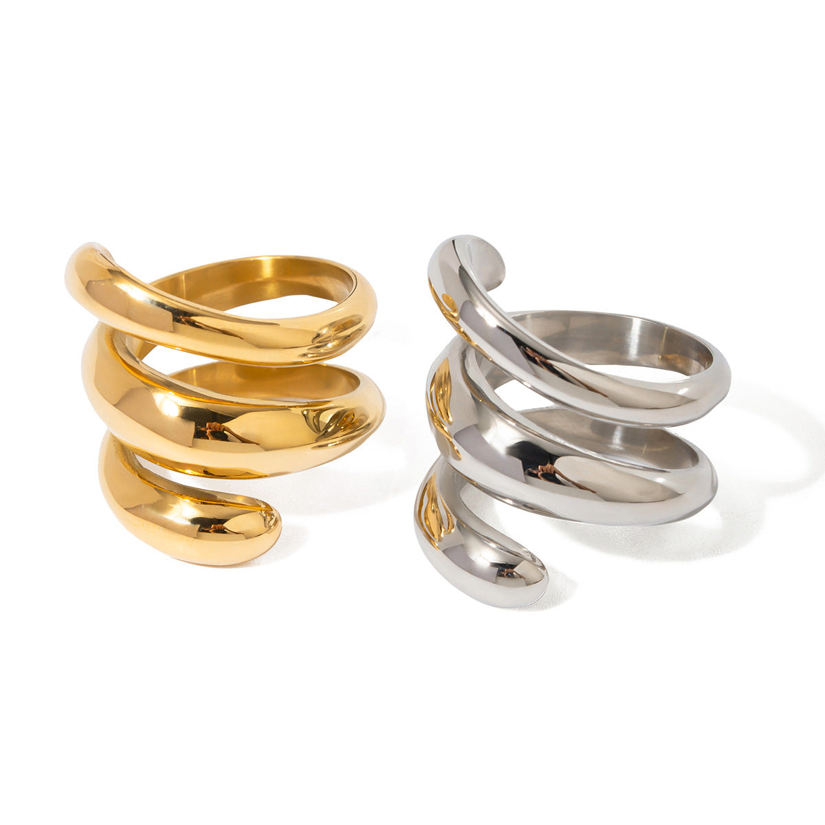 Moda Unisex Anello in acciaio inossidabile placcato oro 18 carati a tre strati con design irregolare