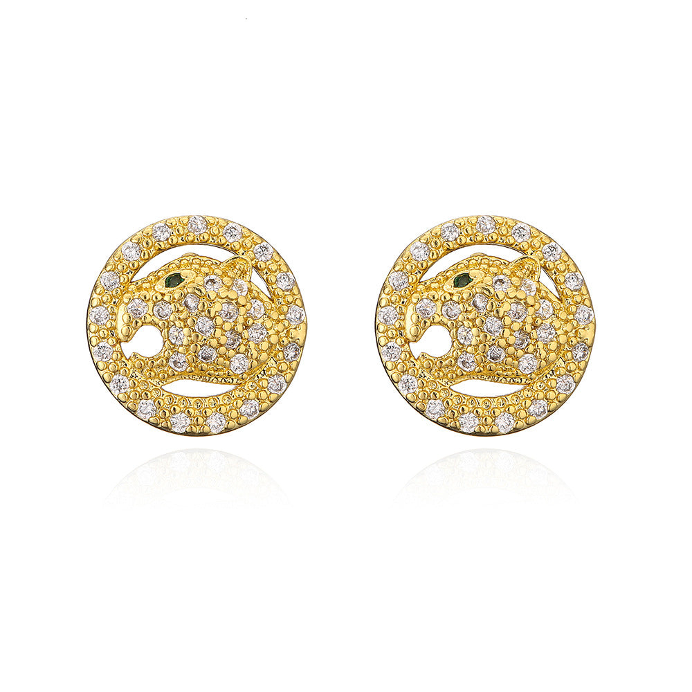 Minimalist Round Animal-Shaped Copper Earrings with Gold Plating and Zirconia Accents for Women
