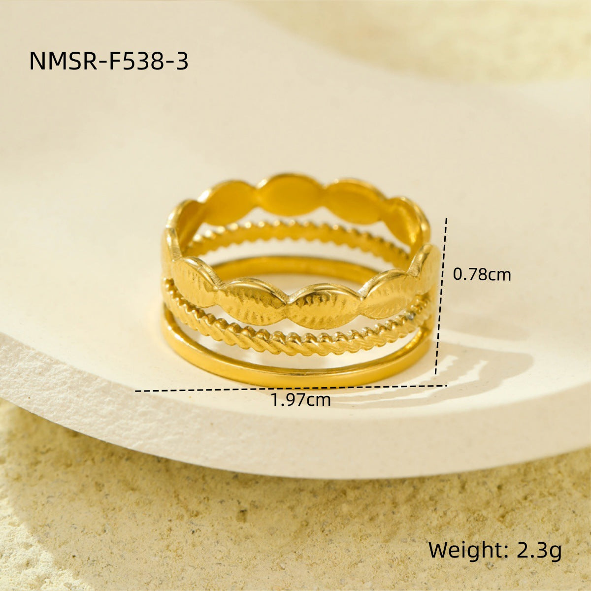 Anello aperto geometrico minimalista in acciaio inossidabile con placcatura in oro 18 carati, design multistrato cavo da donna