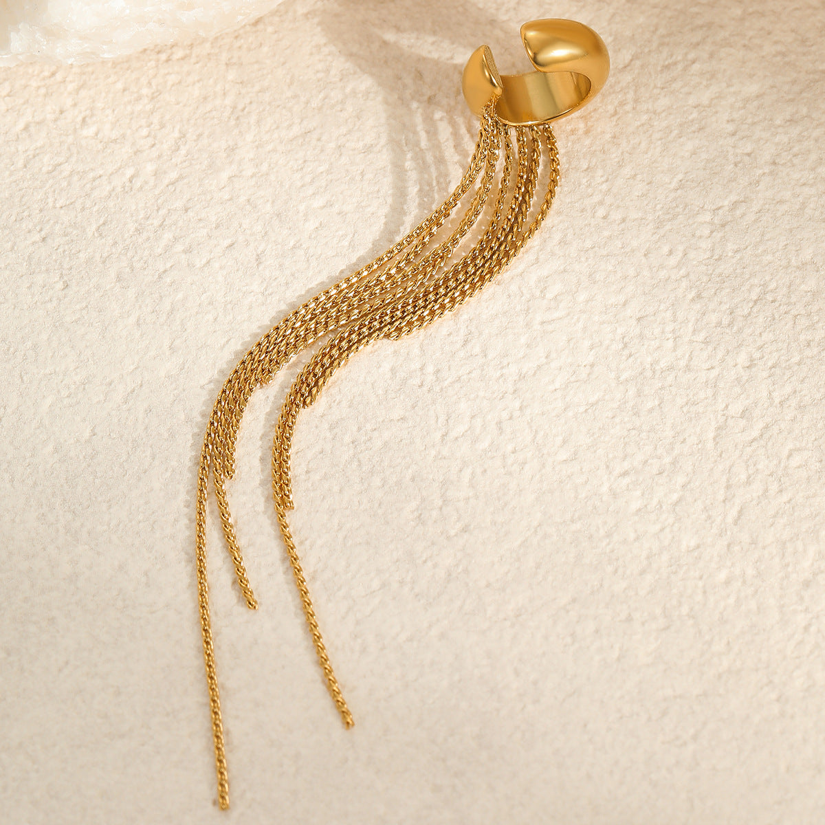 Fashionable Long Tassel Stainless Steel Ear Cuffs with 18K Gold Plating Geometric Shape for Women