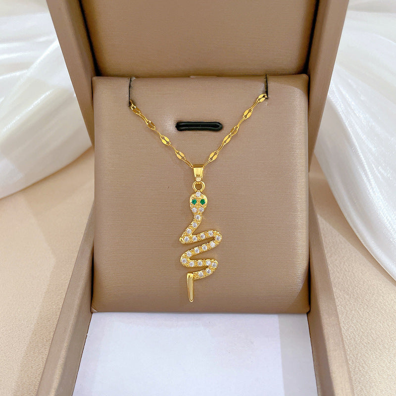 Collar de acero de titanio geométrico minimalista de lujo con incrustaciones de diamantes de imitación para mujer