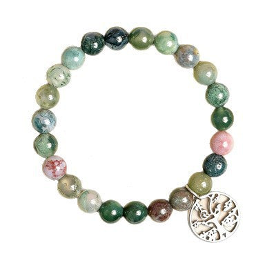 Fashion Casual Round Tree of Life Moonstone Beaded Bracelet Rose Gold Plated Unisex Jewelry