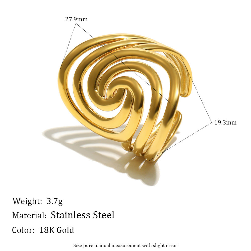 Anillo minimalista de acero inoxidable con forma de línea y baño de oro de 18K para mujer