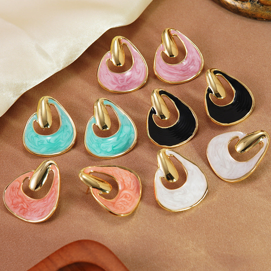 Sweet Geometric Drip Oil Stainless Steel Earrings for Women