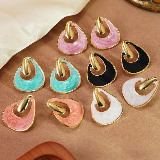 Sweet Geometric Drip Oil Stainless Steel Earrings for Women
