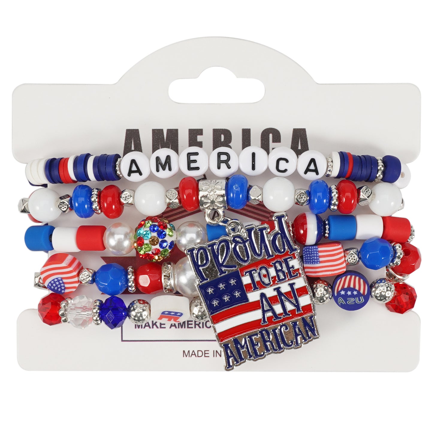 Geometric Crystal Beaded Bracelet Unisex American Flag Style