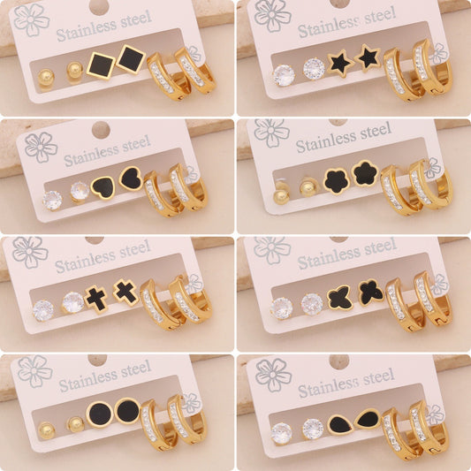 Pendientes de acero inoxidable de moda para mujer, con diseño floral y en forma de lágrima, con incrustaciones de pedrería