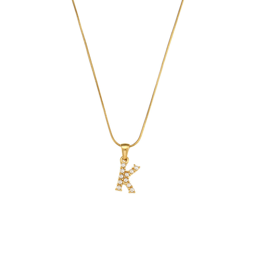 Fashionable Letter Pendant Necklace for Women Stainless Steel with 18K Gold Plating on Thin Snake Chain