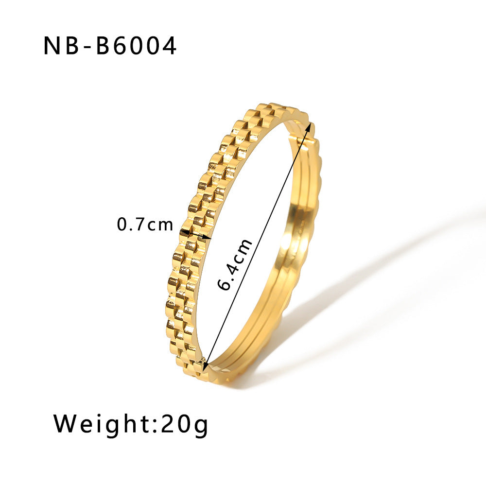 Bracciale Minimalista a Stella in Acciaio Inox con Intarsio di Strass, Motivo a Griglia Geometrica e Placcatura in Oro 18K