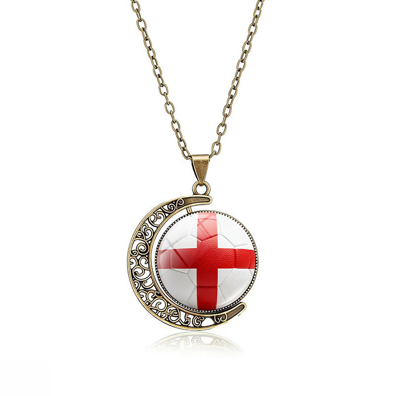 Collana Pendente Luna Placcata in Lega Casual con Ciondolo Rotante Geometrico in Cristallo, Catena a Cavo Unisex